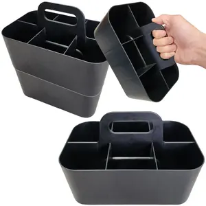 Small - 4 Pack, Stackable Plastic Caddy with Handle 6 Compartment | Desk, Makeup, Dorm Caddy, Classroom Art Organizers Made In USA