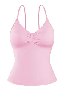 Women's Solid Color Sports Singlet, Tight-fitting Adjustable Spaghetti Strap Backless Sleeveless Sports Top for Yoga Gym Workout, Ladies Sportswear for Indoor Outdoor Wear, Casual Workout Tops, Gym Workout Clothes, Athletic Yoga Tops