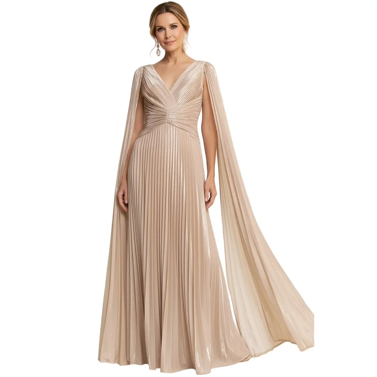 Elegant Lady's Formal Gown for Mother of the Bride, Solid Long Sleeve Wrap Style, Comfortable Floor-Length with a Refined Cut, Formal Wear, Elegance, Accessories, Longsleeves, Women, Minimalist, Classic, Lightweight, Crystal, Elegant Dresses For Women, Fi