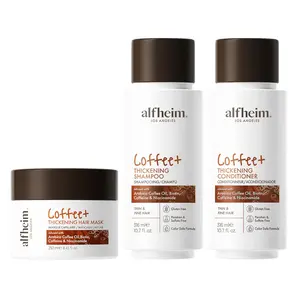 Coffee Thickening Shampoo and Hair Mask Set with Coffee Extract and Biotin provides volumizing nourishment repairs and restores ideal for damaged hair