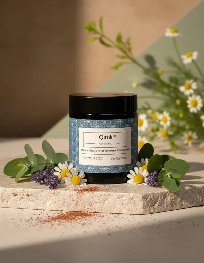 Qimli ClarityGuard Dry & Sensitive Skin Face Mask Gentle Nature-First Powder Mask with Kaolin Clay Colloidal Oatmeal Goat Milk Aloe Vera & Honey for Soft Calm Comfort