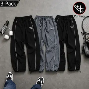 3-pack unisex Y2K parachute pants, star-print athletic pants, TikTok bestsellers—2026 lightweight joggers with side stripes, adjustable elastic waistband and drawstring; casual street-style long pants with summer adjustable cuffs, suitable for any occasio