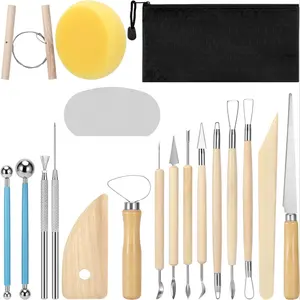 Pottery & Clay Sculpting Tools 19pcs, Air Dry Clay Tools, with Wooden Handles and Tool Bag, for Trimming, Embossing Pattern, Sculpting, Modeling, Shaping