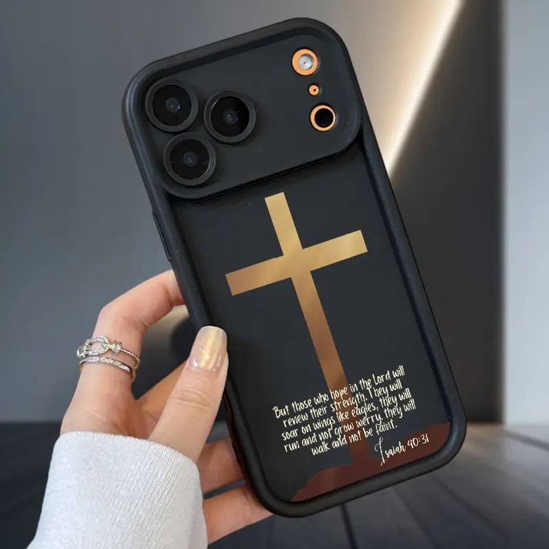 Elegant Christian Cross Customized Silicone Casing for iPhone 17 Air,16 Pro Max,15 Plus,14,13,12,11,X - TPU Anti-Scratch, Shockproof, Durable Soft Phone Cover, Christmas Gift Option