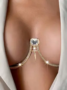 Luxurious Golden Color Cross Heart Body Chain, Ideal for Parties & Music Festivals, Stylish Accessory for Events