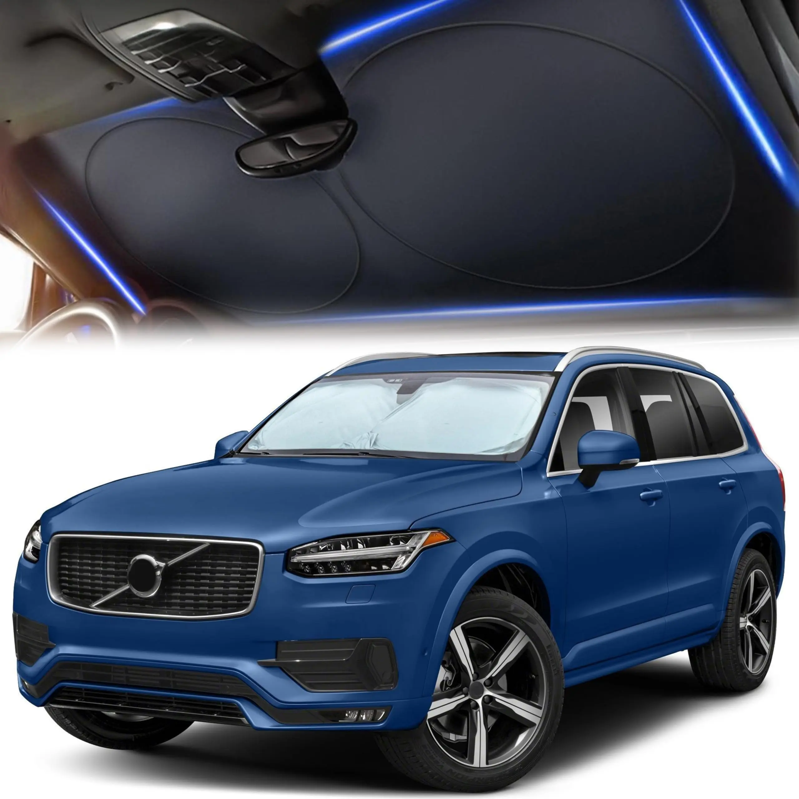 EcoNour AutoVir Car Windshield Sunshade - 240T Reflective Polyester, 99% UV-Blocking, 64"l x 33.5"w Anti-Glare Universal Front Window Cover for Cars & Trucks, Foldable, Durable Auto Shade, Includes Storage Bag