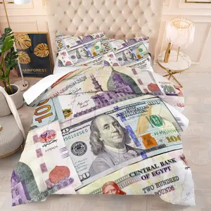 2/3 Piece Set of USD Printed Pattern Bedding Set, The Room Is Full of The Smell of Money. Wishing You Wealth, Luxurious and Fashionable Soft Skin Friendly Cash USD Comforter Set, Including 1 Quilt and 1/2 Pillowcase