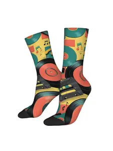 1 Pair Hip Hop graffiti Retro Vintage Retro Backdrop Featuring Vinyl Records, Cassette Tapes & Music Notes Crazy Men's compression Socks Unisex Harajuku Seamless Printed Funny Novelty Happy Crew Sock