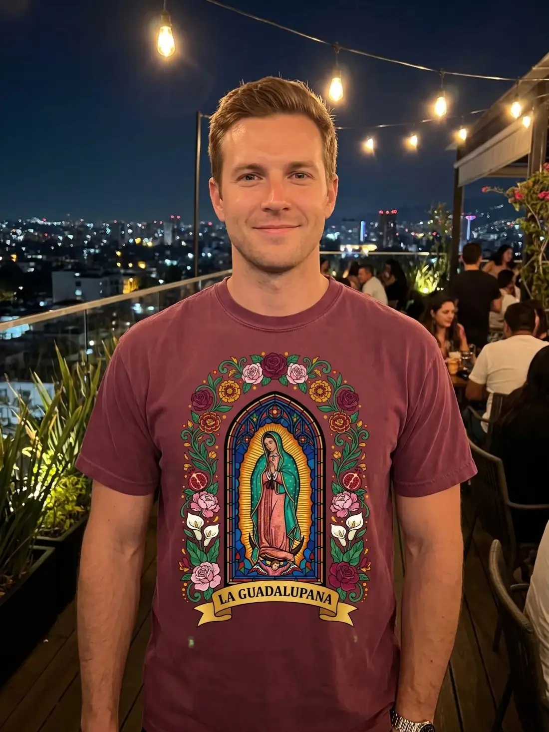 Sanctus "La Guadalupana" Rose Window Faith Tee | Men's Catholic T-Shirt