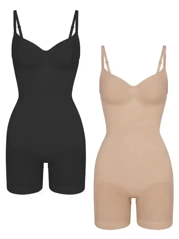 Women's Scoop Neck Shapewear Cami Romper, Casual Tummy Control Butt Lifting Shapewear Bodysuit, Ladies Clothes for Indoor Wear