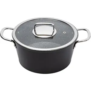 Serenk Excellence Granite Stock Pot, PFOA Free Frying Pan, Extra Thick Bottom Non Stick Fry Skillet, 1.8 in 1.5 qt Stock Pot with Glass Lid, Oven and Dishwasher Safe (8.66in 84.53oz)
