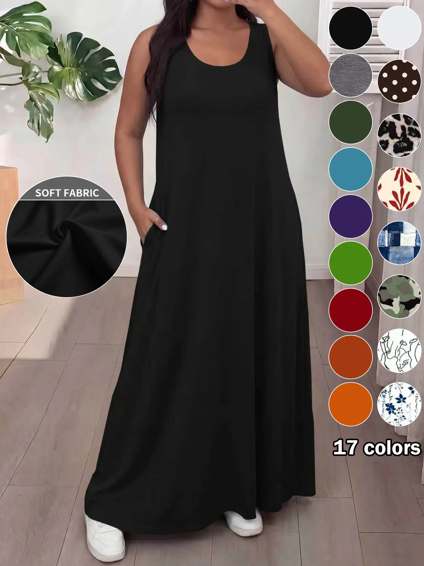 Elegant Plus-Size Women's Sleeveless Round-Neck Solid Color Tank Dress,  Summer Casual Home Wear, Comfortable Fit, Multiple Colors Available -  TikTok Shop