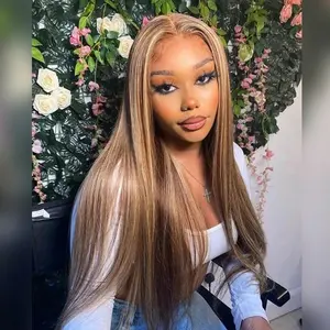 Dachic Hair P4/27 Highlight Color 13X6 HD Transparent Lace Front Straight Wigs Human Hair Body Wave Wigs Blonde Color Natural Hairline Hair Burgundy Colored Wigs Pre Plucked With Baby Hair for Women