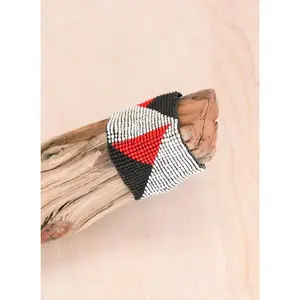 Navajo Beaded Cuff Stretch bracelet-red/black