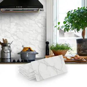 16/32/64PCS SJM 3D Classic White Gray Marble Texture Self-Adhesive Stickers PE Foam Waterproof Kitchen Bathroom Decor