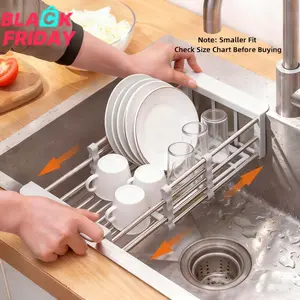 Kitchen Dish Drying Rack, Adjustable Stainless Steel Drainer Basket Drain Tray for Dish Vegetable Fruit,On or in Sink Kitchen Basket Dish Drying Rack