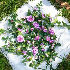 2PC Realistic Artificial Rose Vine Garland, 6FT Faux Silk Flower Greenery with Bendable Stem for Home Wall Decor, AC Pipe Cover, Boho Wedding Backdrop,farmhouse home decor (Purple）