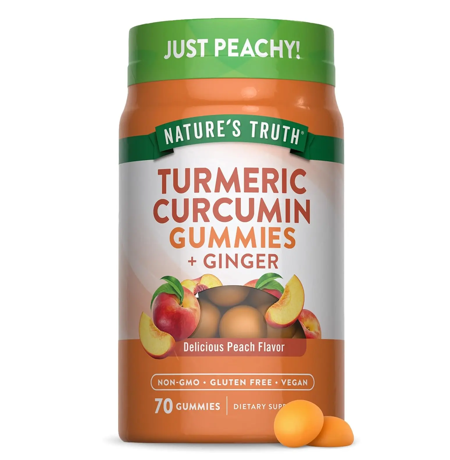 Nature's Truth Turmeric and Ginger Powder Mix Gummies, Peach Flavor, 70 Count, Individual Packs, Sucralose Blend