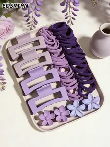 58pcs Elegant Purple Hairpin Hairband Set, Purple Braid Small Hairband and Hollow Non-slip Directional Hair Grab Clip Suitable for Women's Daily Life and Party Activities