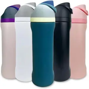 IVY-FlexiSip Insulated Portable Water Bottle - 24oz Stainless Steel, Detachable Stylish Straw Lid, Vacuum Sealed Insulation, BPA-Free, 12Hrs Hot/24Hrs Cold, Leak-Proof Sports Handle, Ideal for Gym/Outdoors, Denim Peacock Blue, Easy to Drink