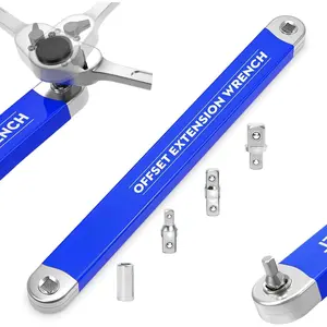 Offset Extension Wrench, 15 Inch Impact Ready Offset Extension Wrench Set, with 1/2", 1/4" and 3/8" Square Adapters Drive Socket, Extension Ratchet Wrench for Small Place
