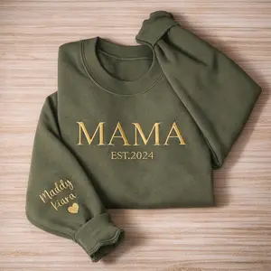 Personalized Mama Embroidered Sweatshirt, Custom Mom Embroidery Hoodie, New Mom Outfit, Pregnancy Reveal Clothing, Happy Mother's Day Gifts