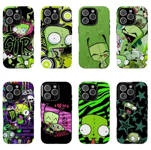 I-Invad3r Z-ZimGIR Phone Case – Cute Retro Cartoon Aesthetic Tough Case for iPhone 11–17 Pro Max, Y2K Nostalgic Alien Design, Shockproof Protective Cover, TikTok Viral Gift for Him & Her, Birthday Holiday Gift for Cartoon Lovers