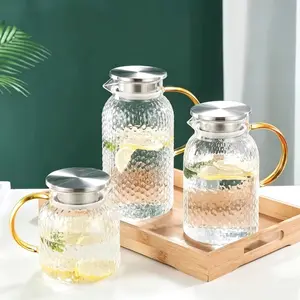 Vintage Polka Dots Glass Pitcher with Lid, 1000ml/1300ml/1900ml (34oz/44oz/64oz) Vintage Water Pitcher, BPA Free Heat Resistant Glass Water Carafe for Cold Brew, Family Coffee, Lemonade, Iced Tea, Beverage, Home Drinkware for Party Daily Use