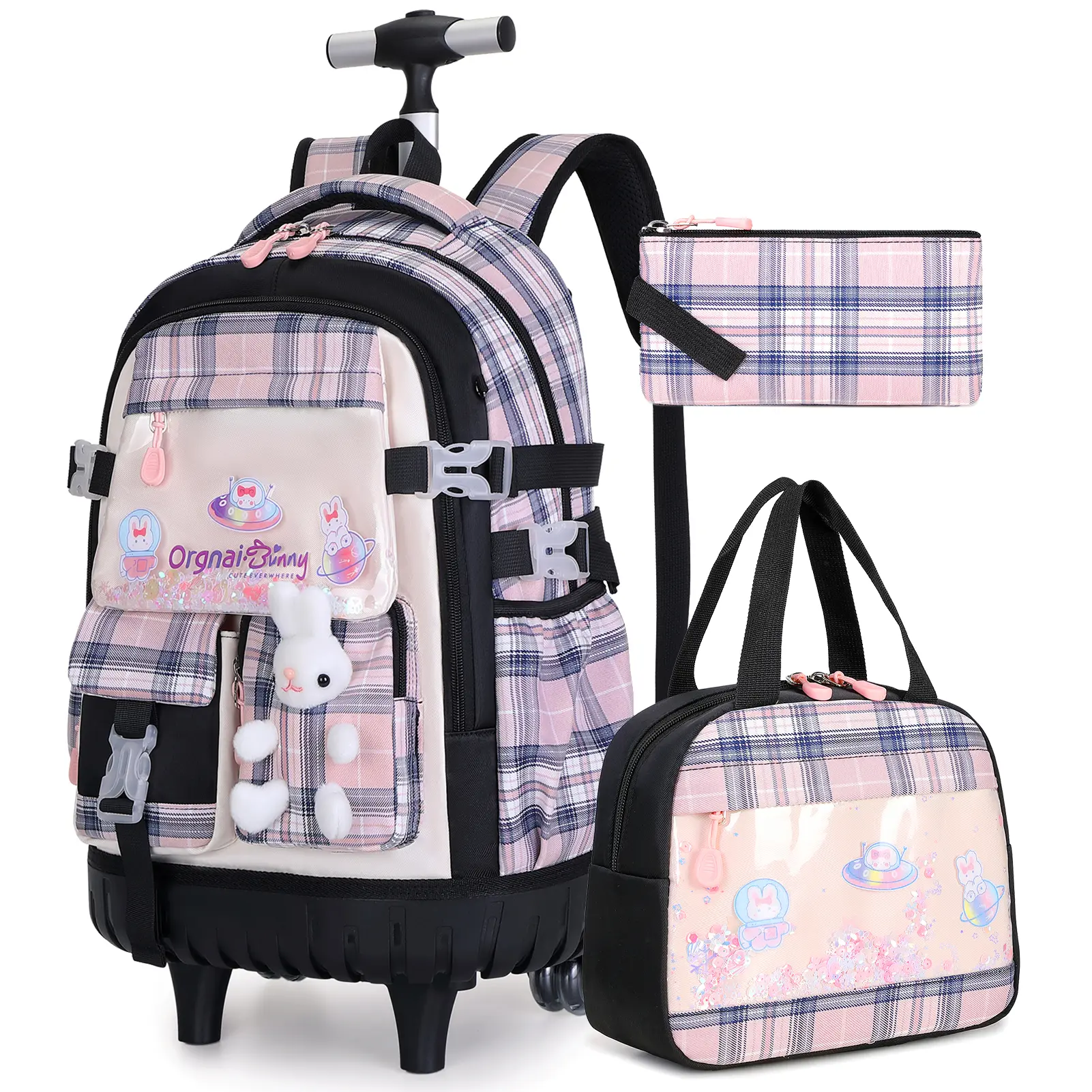 SIMILOVE 3PCS Rolling Backpack for Kids, Roller Wheels School Backpacks with Lunch Bag Pencil case, Wheeled Suitcase Bookbag for Elementary Travel Aquamarine, Back to School Gift,Birthday's Gift