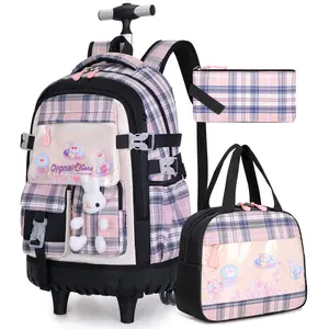 SIMILOVE 3PCS Rolling Backpack for Kids, Roller Wheels School Backpacks with Lunch Bag Pencil case, Wheeled Suitcase Bookbag for Elementary Travel Aquamarine, Back to School Gift,Birthday's Gift