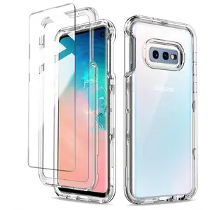 Clear Case for Samsung Galaxy S10E Shockproof Protective Cover Hybrid Design Hard PC Back + Front Cover + Flexible TPU Bumper + 2 Pack Tempered Glass Screen Protector 3 in 1 Full Body Protection