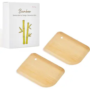 Bamboo Pan Scraper Pot Scraper Food Scraper Kitchen Scraper Tools for Cast Iron Skillets Cookware Dishes Pans and Pots (2 Pcs)