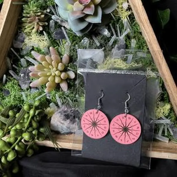 Pink Zodiac Astrology Wheel Earrings