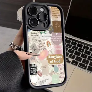 Cartoon Jesus Bible text pattern for iPhone cases iPhone 17Pro Max Air 16 15Plus 14 13 12 11Phone Case Soft TPU BumperDrop Protaection Rugged Durable Back Cover for Boy Girl gifts.