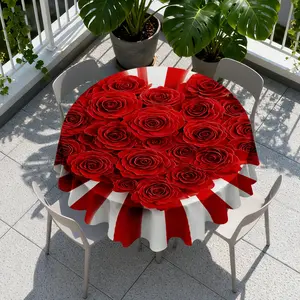 1pc Radiant Rose Heartburst Round/Rectangular Tablecloth - Durable & Easy to Clean, Ideal for Square Table Camping Trips, Birthday Celebrations, Festivals, Indoor/Outdoor Use & Restaurant Style