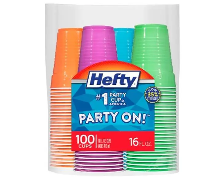 Hefty Party On 16oz Disposable Plastic Cups – 100 Count Assorted Party Drinking Cups