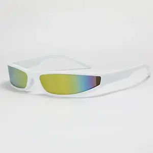 Retro Y2K Cyberpunk Narrow Sunglasses for Men Women, Futuristic Wrap Around Sports Shades, UV400 Protection Trendy Eyewear for Cycling, Streetwear, Travel & Outdoor Summer Style outdoorfun