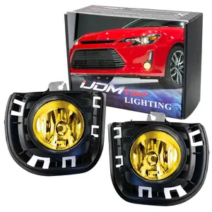 iJDMTOY Complete Set JDM Yellow Lens Fog Lights Foglamps w/ H11 Halogen Bulbs, Garnish Bezel Covers, Wiring On/Off Switch For 2014-2016 Scion tC