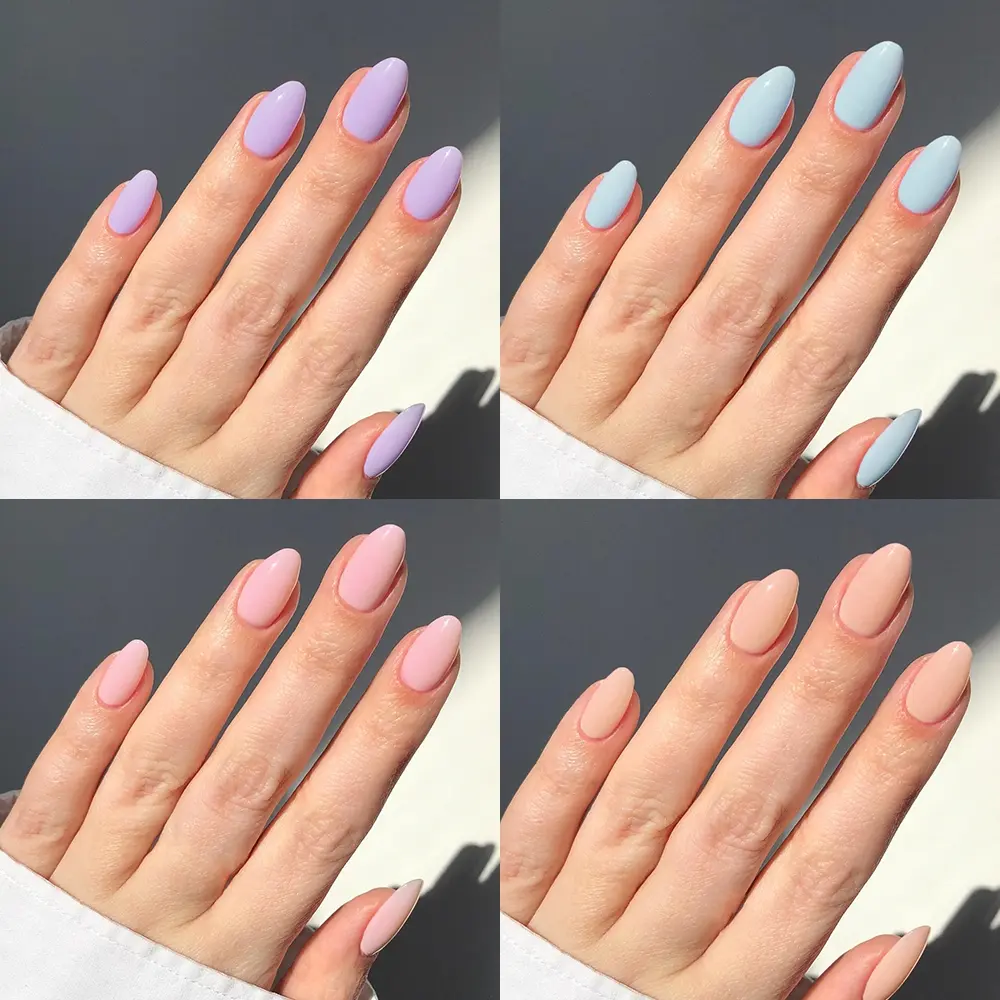 96pcs Short Oval Blue Glossy Nail Tips, Acrylic False Nails Set with Storage Box, Nail Art Diy, Perfect for Women and Girls Daily Use