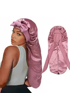 Long Satin Bonnet for Women Adjustable Straps Jumbo Size Silk Bonnet for Braids Hair Sleeping Cap with Tie Band Satin Lined Bonnet