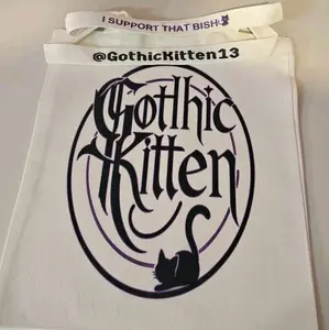 Gothic Tote - GothicKitten13 Design with Black Cat and Purple Text - Perfect for Everyday Use
