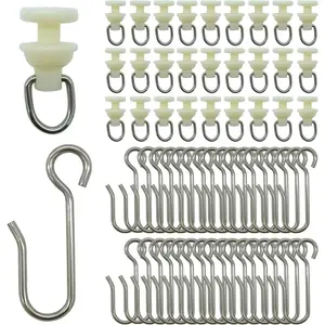 100 Pieces Shower Curtain Pack of 50 Pieces Hooks and 50 Pieces Gliders For Shower Curtain, Straight Curved Curtain Track Rollers For Bendable Curtain Track Pulley, Curtain Track Carrier Hooks