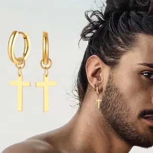 Cross-shaped earrings/ear studs, punk style, for men. Available on Amazon.com, eBay, Wish, and other personalized accessories websites.