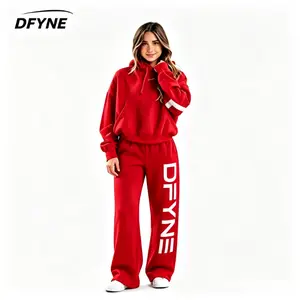 DFYNE Women's Oversized Sports Sweat Suit 2 Piece Hoodie Sweatpants Tracksuit