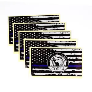 CODE 4 American Thin Blue Line Sticker - Patriotic Police Symbol for Car & Laptop Decal - Show Your Love for American Values and History