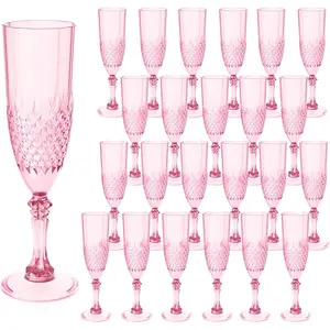Reusable Unbreakable Plastic Champagne Flutes Bulk Acrylic Wine Goblets for Weddings Bachelor Parties Toasting Bridal Shower Mother's Day 24 Pack Pink