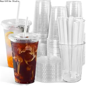 100-Pack 20oz Crystal Clear Plastic Cups with Lids and Straws - BPA-Free Disposable Iced Coffee Cups for Smoothies & Milkshakes