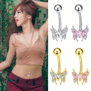 Women'S Rhinestone Butterfly Belly Piercing - Gothic Hip Hop Style, Zinc Alloy with Rhinestones, Party & Music Festival Accessory, Halloween & Nightclub Wear, Butterfly Jewelry accessories men non tarnish jewelry magnetic earrings earrings for women