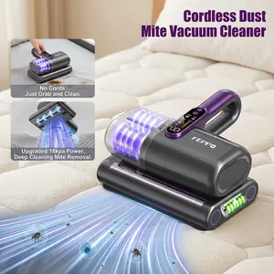 FEPPO  Cordless Mattress Vacuum Cleaner, 18Kpa Bed Vacuum with 253.7nm UV-C Light & Ultrasonic Technology, Handheld Vacuums with Dust Sensor & LED Display, 52800 Times/Min High Frequency Tapping summerwins