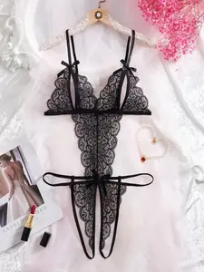 Women's Sexy Floral Lace Lingerie Set, Alluring Deep V Romantic Design, Elegant Hollow Out Sheer Fashion Underwear for Romantic Occasions, Fitted